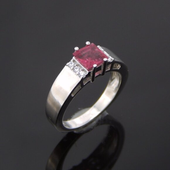 Genuine Pink Tourmaline Cushion Cut Ring in 925 Sterling Silver - Picture 2 of 6